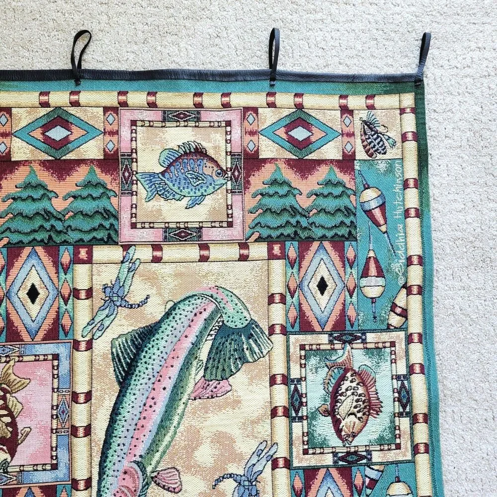Rare Siddhia Hutchinson Fish Hanging Wall Tapestry Trout Fisherman Cottage Flag